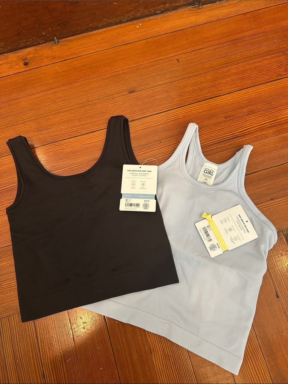 Athleta Ribbed Tank Tops - Black & Light Blue